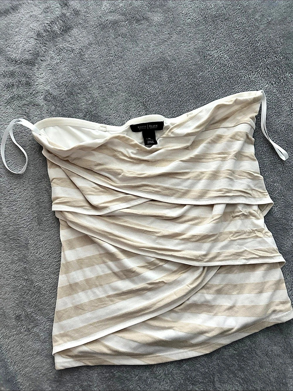 White House Black Market Striped Strapless Draped Top in White & Beige Size Medi